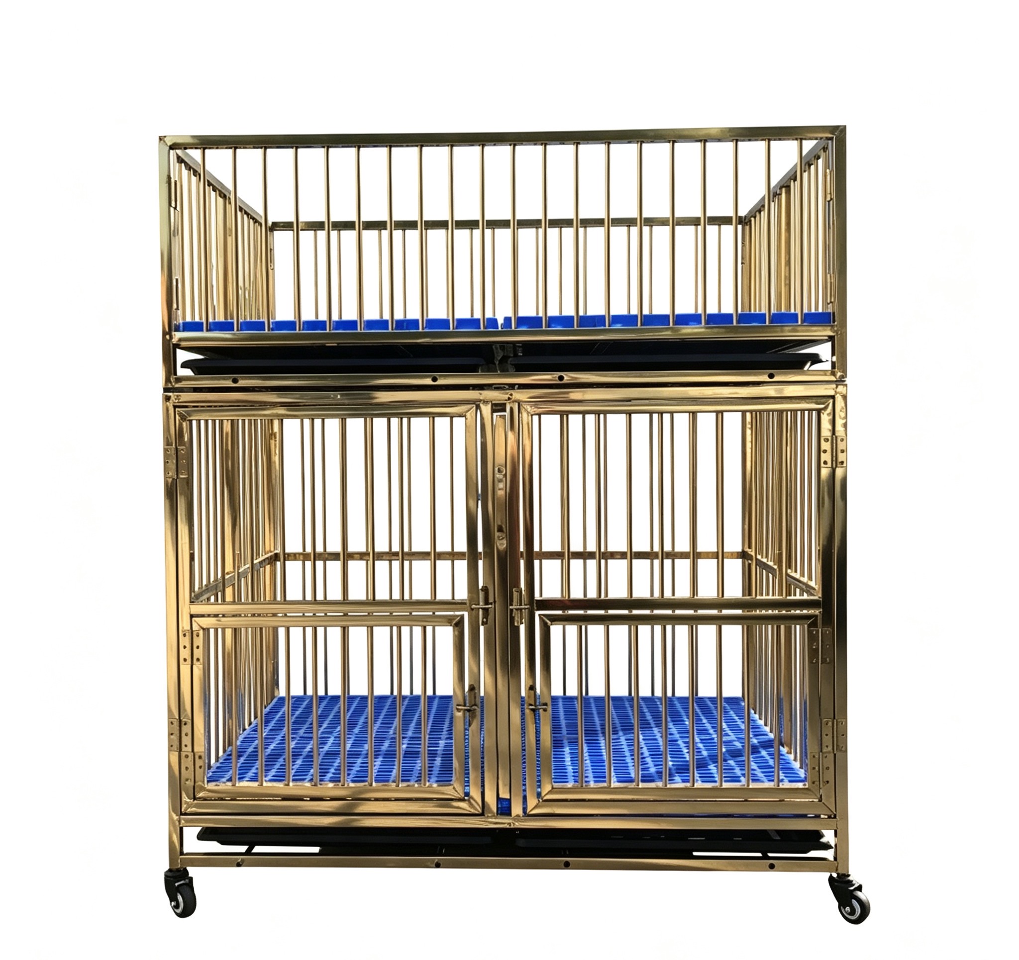 Heavy Duty Double-Layer Gold Stainless Kennel
