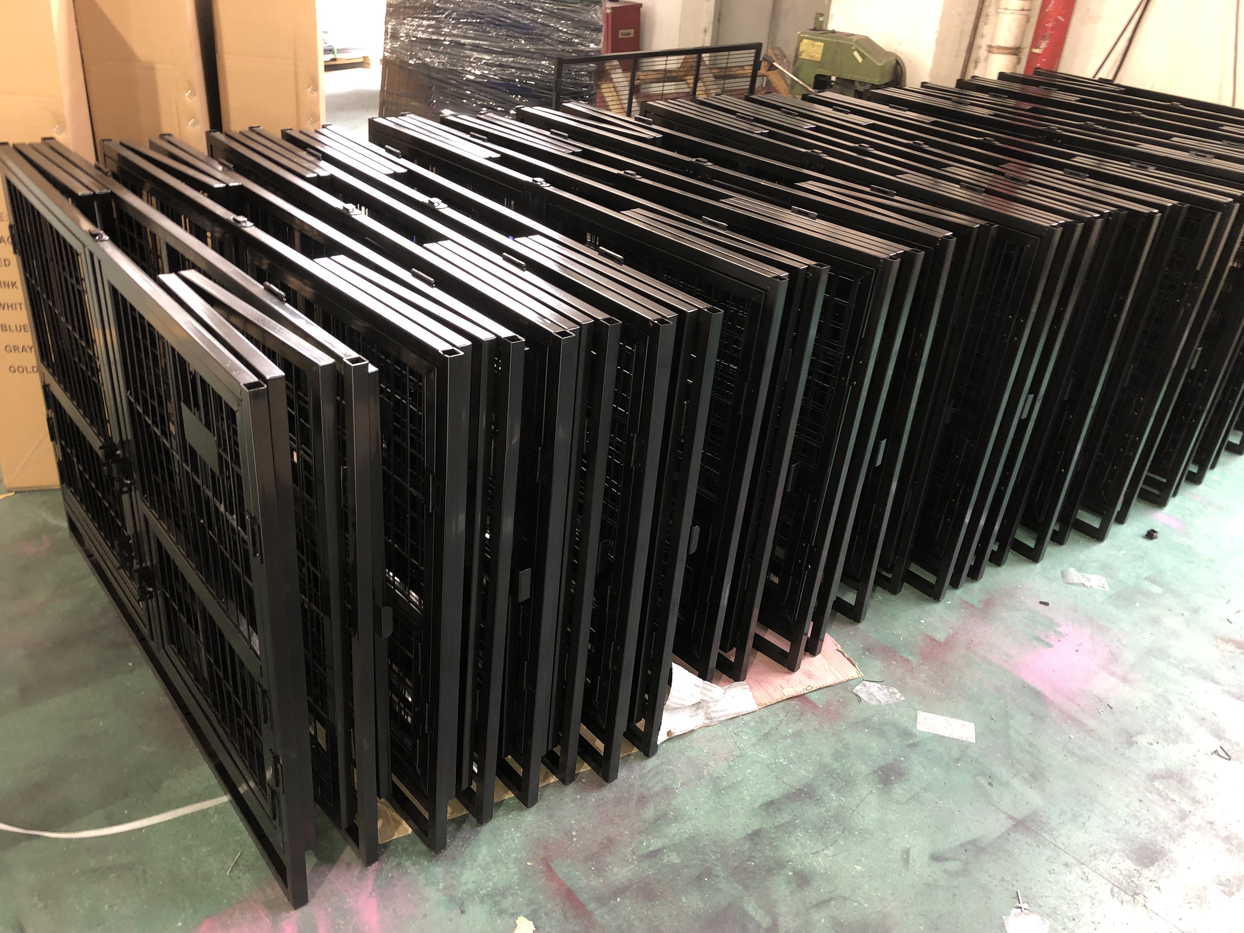 Bundled steel tubing prepared for dog kennel manufacturing