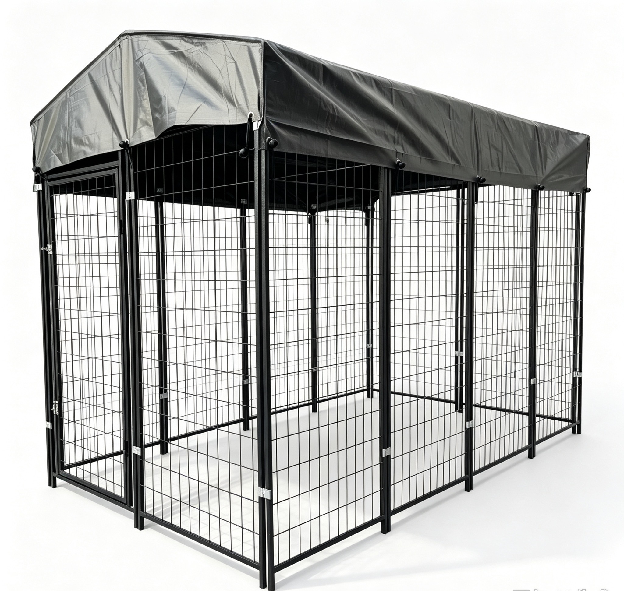 Outdoor Heavyduty Dog Kennel 4x6x8ft In Black Metal With Roof For Pet Housing