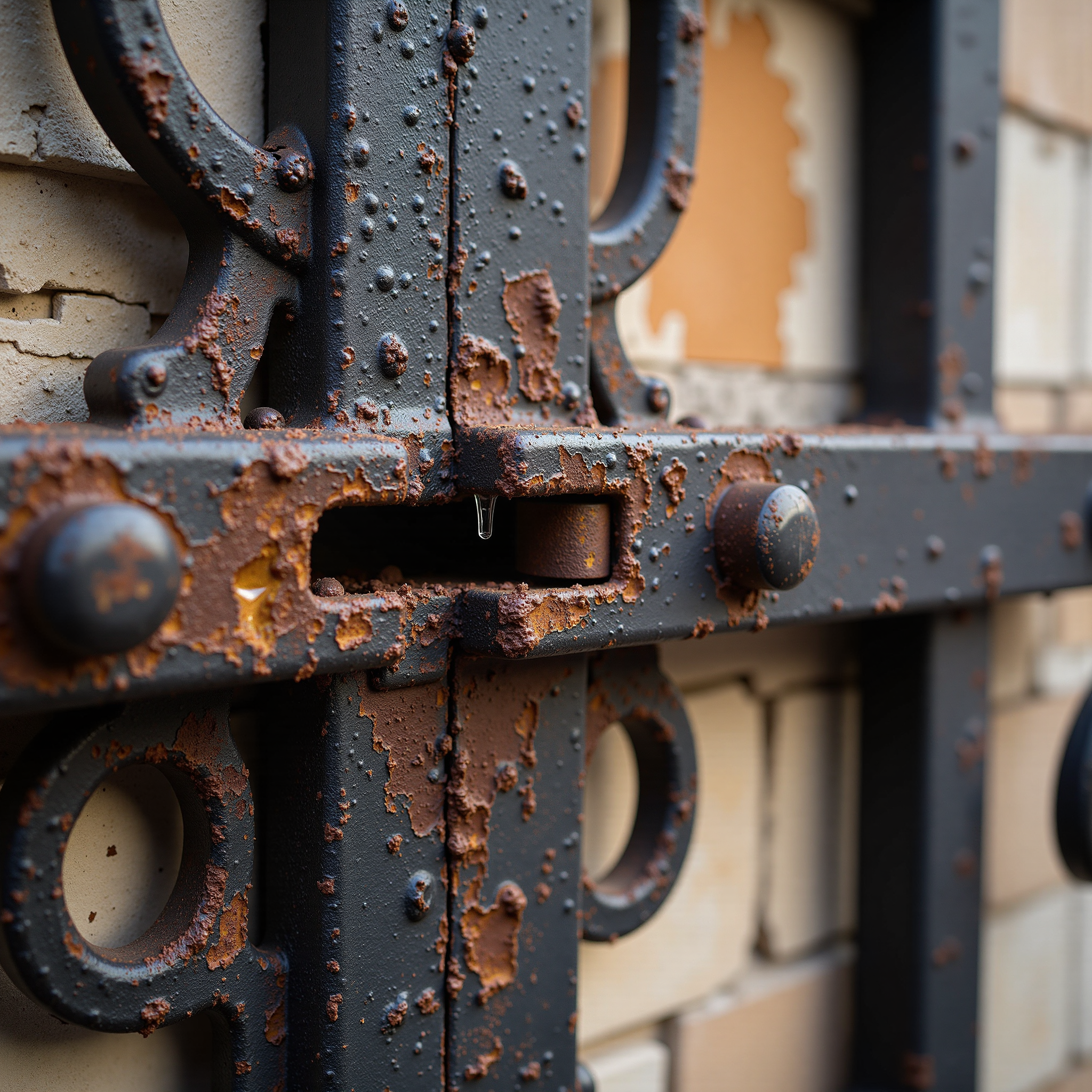 Wire brushing rust off a metal dog kennel panel to prepare the surface for treatment